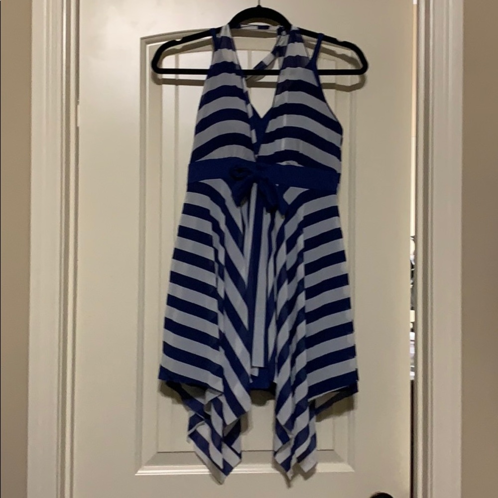 One piece navy and white striped swim dress